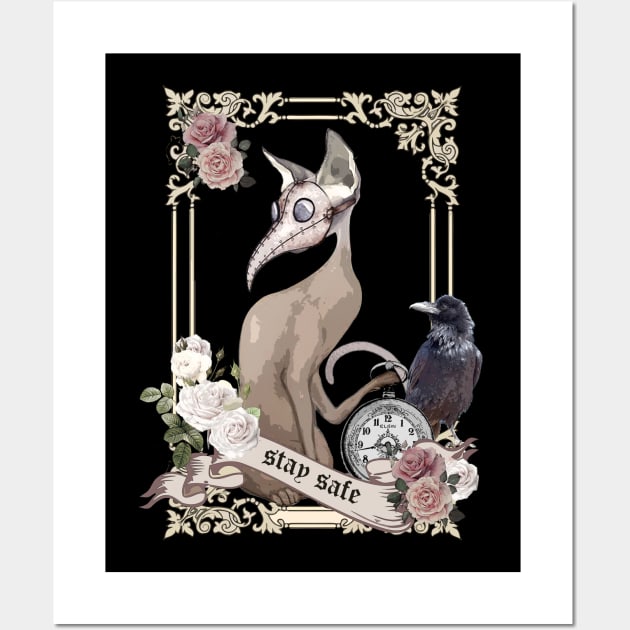 Cat Plague Doctor Say "stay safe" Wall Art by Collagedream